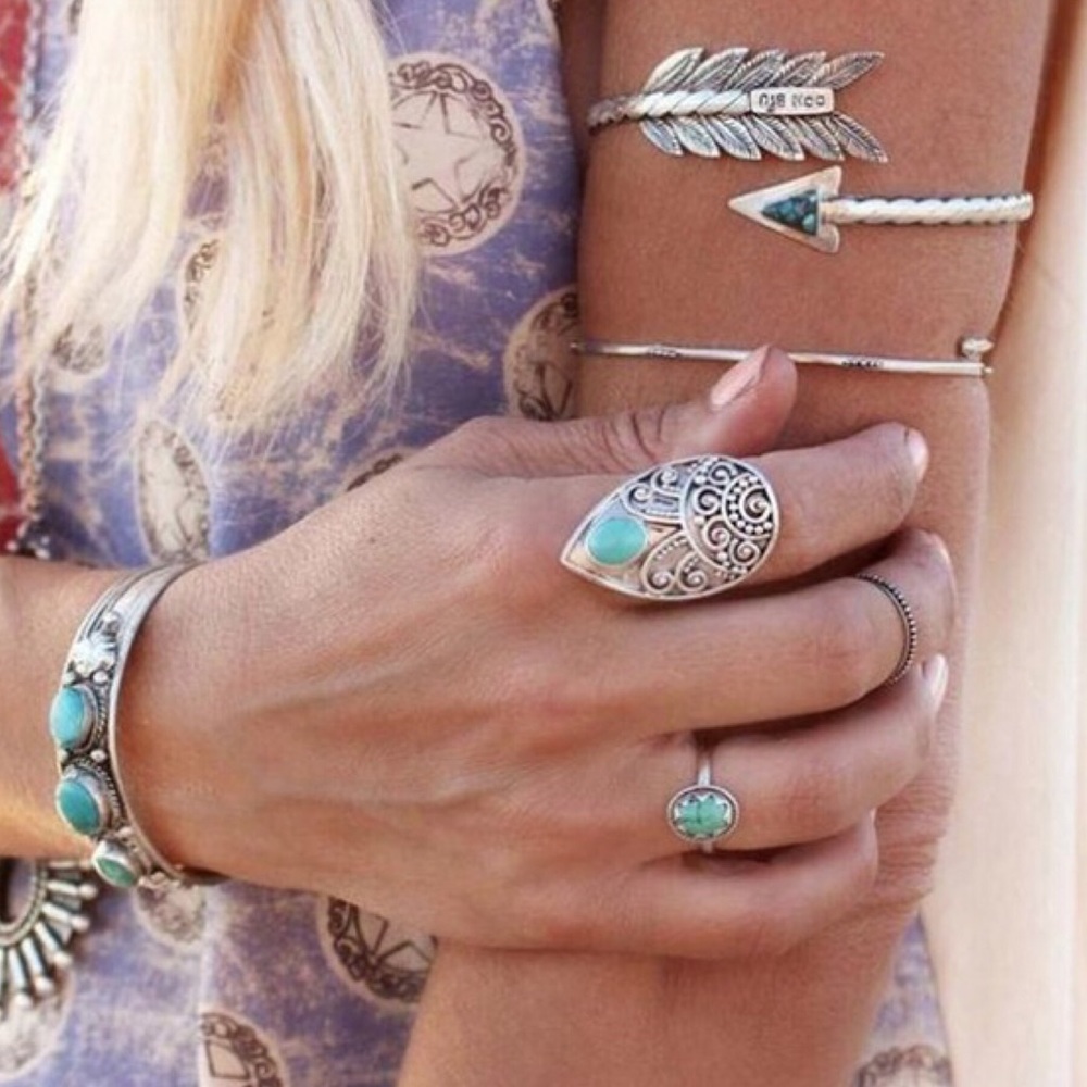 Boho Indian Feather Arrow Upper Arm Bracelet Cuff